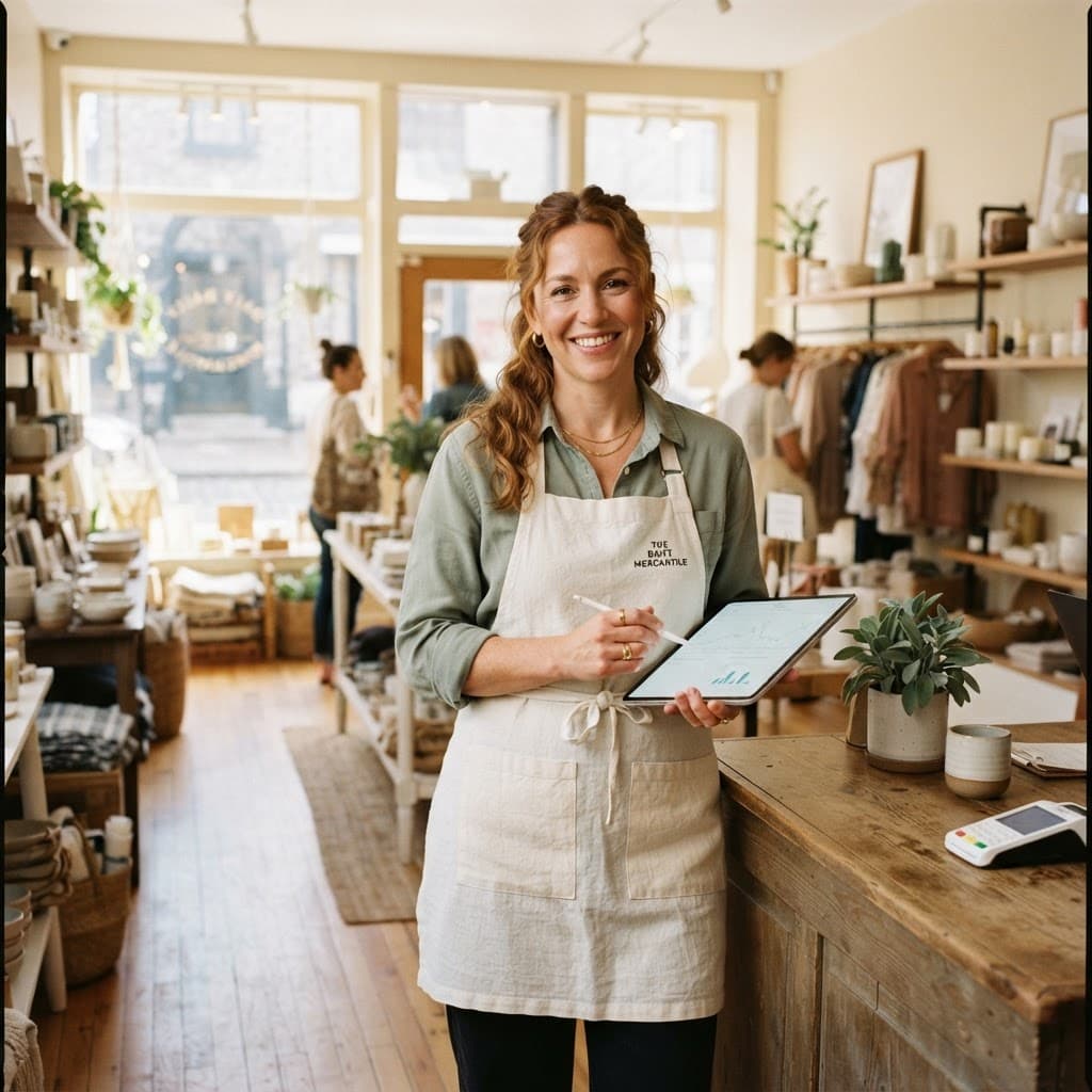 Business owner reviewing finances on a laptop